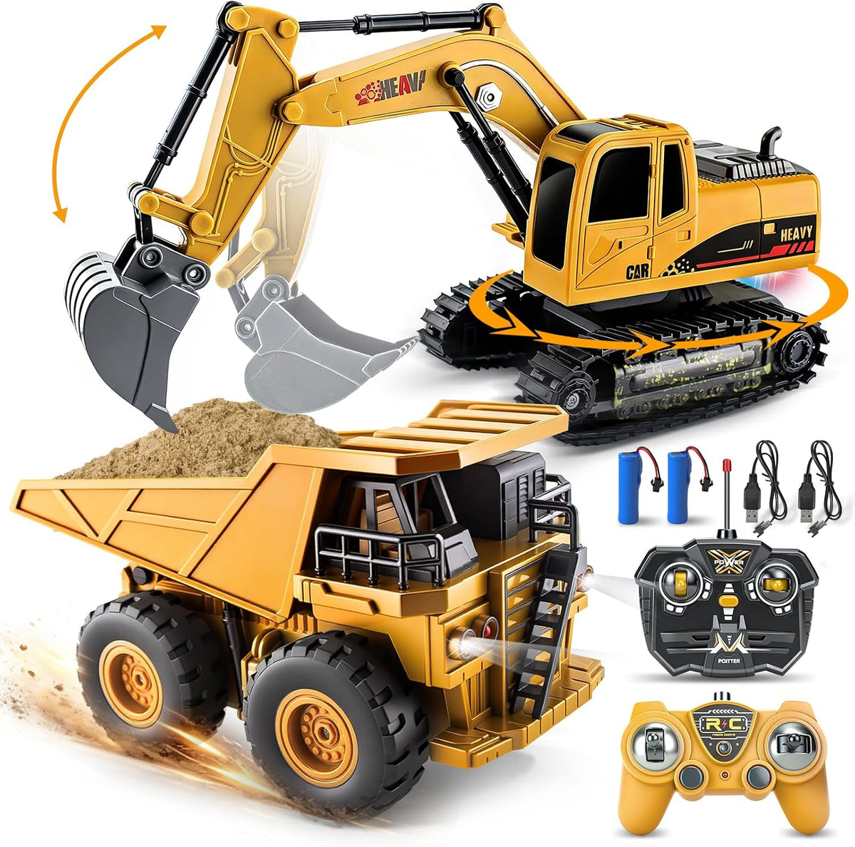 YongnKids 2 piezas de juguete grande de excavadora Rc y camión volq...
