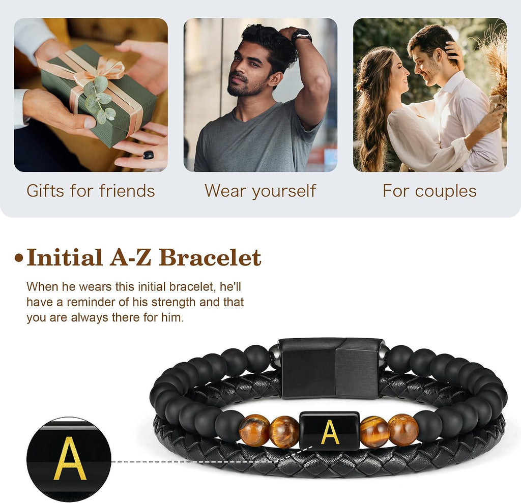 LUXEJEW Regalos para Hombres – Pulsera para Hombre, Pulsera con Ini...