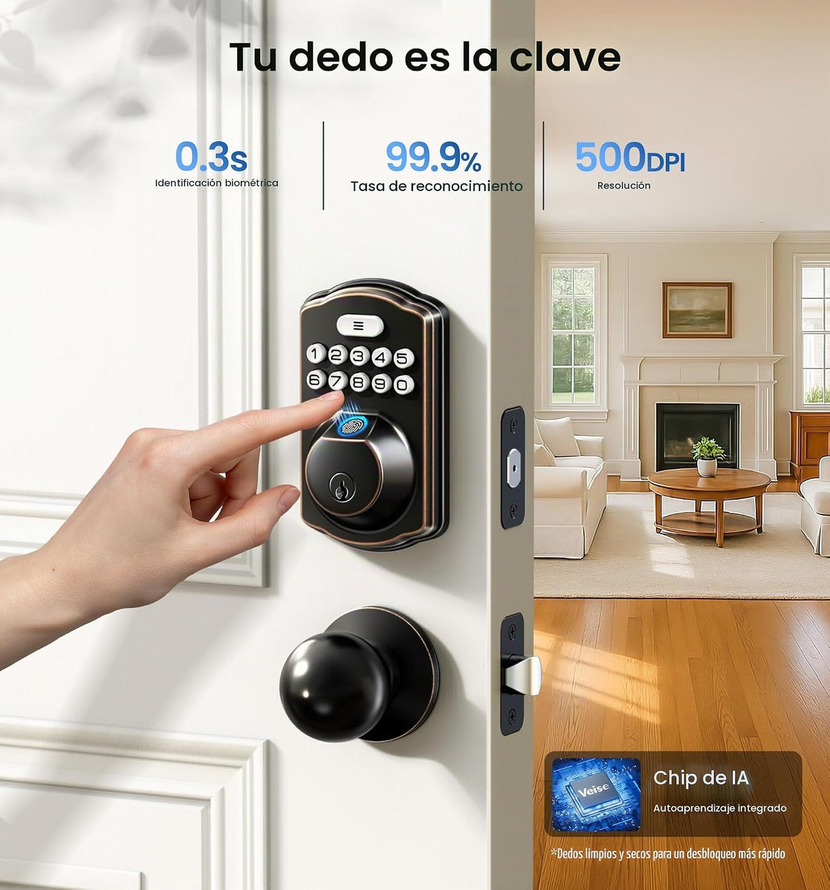 Veise Cerradura de puerta con huellas dactilares con 2 perillas - C...