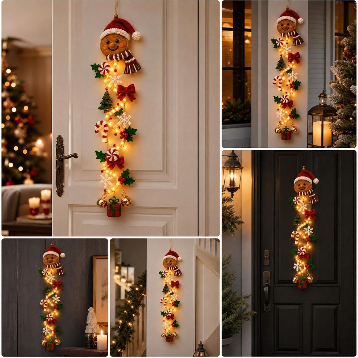 2 colgadores de puerta de Navidad iluminados con muñeco de nieve, l...