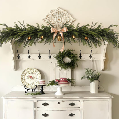 24 tallos de pino Norfolk de Navidad, ramas de tacto real, decoraci...