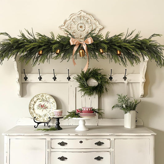 24 tallos de pino Norfolk de Navidad, ramas de tacto real, decoraci...