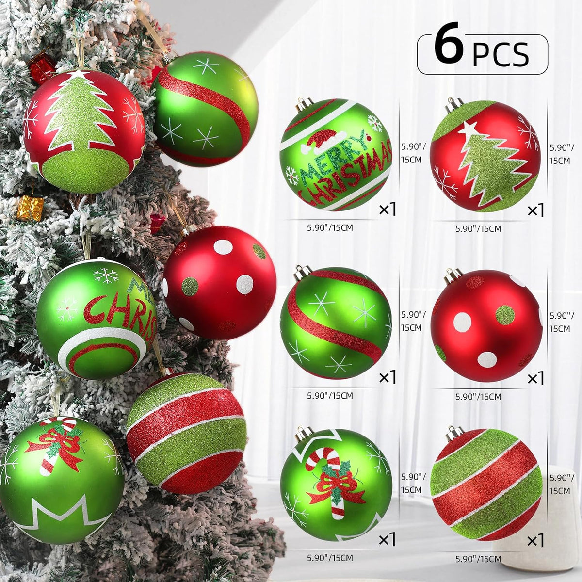 Lanpn 6 piezas de adornos de Navidad extra grandes de 6 pulgadas pa...