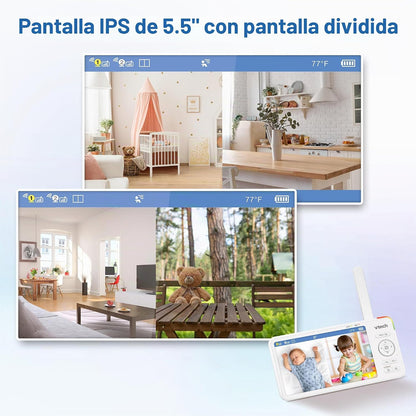 VTech Monitor de bebé con 2 cámaras sin WiFi y pantalla dividida IP...