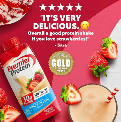 Premier Protein Batido, fresas y crema, 1.06 oz de proteína, sin az...