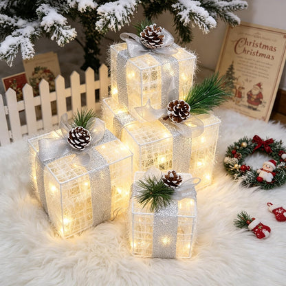 Hourleey Juego de 4 cajas de regalo iluminadas de Navidad, color bl...