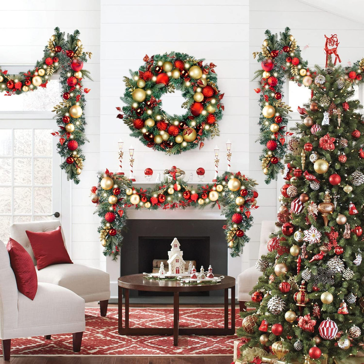 WANNA-CUL Guirnalda de Navidad preiluminada de 9 pies con luces | G...