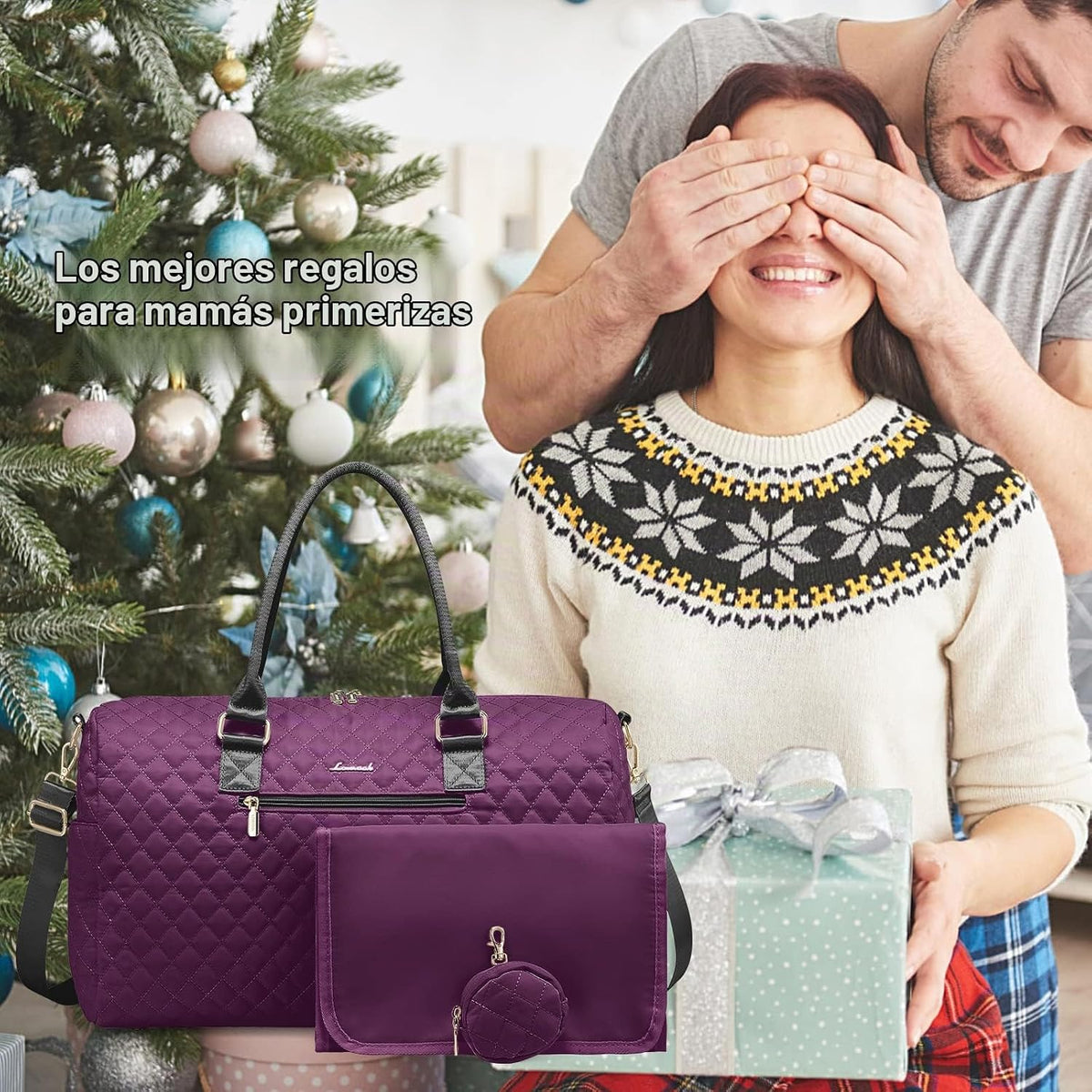 LOVEVOOK Bolsa de pañales con funda para chupete y cambiador, bolsa...