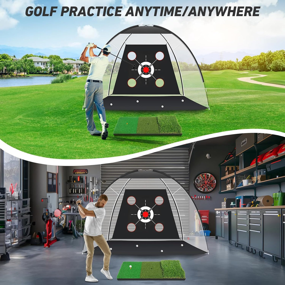 KLAODOT Red de golf con tapete de práctica, redes de ayuda para gol...