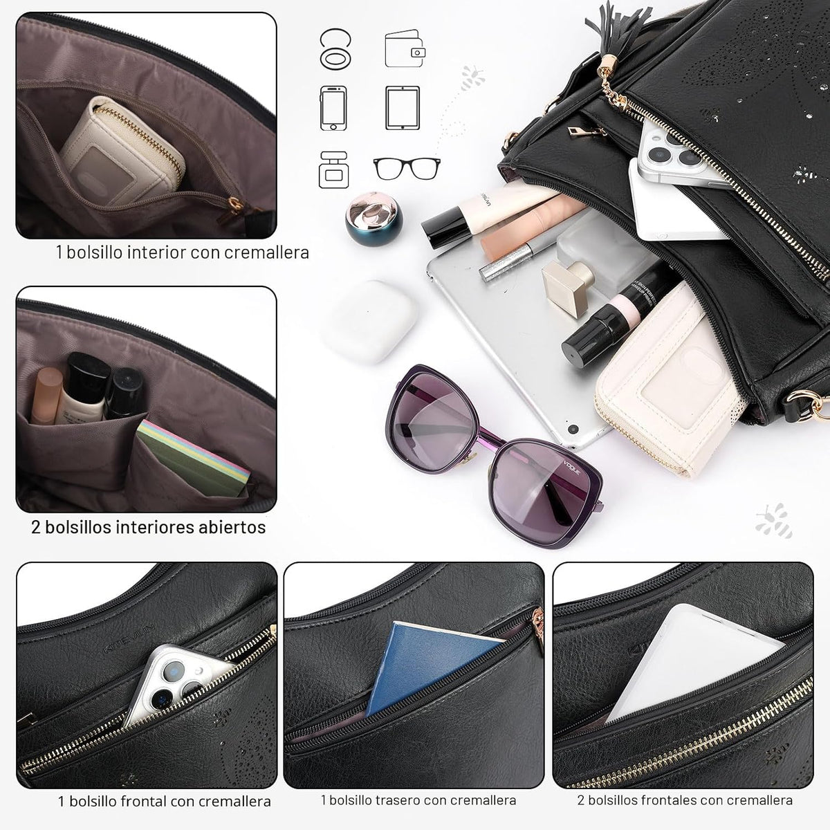 KITEVIUN - Bolsos tipo bandolera medianos para mujer, modernos, bol...