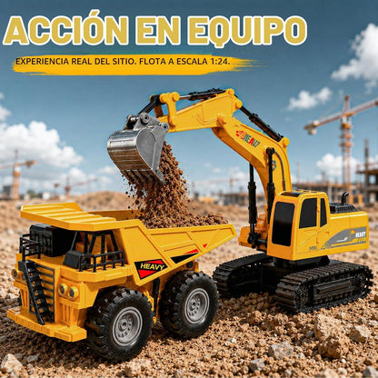 TOPMVP Juego de excavadora y camión volquete RC 2 en 1 con luces y...