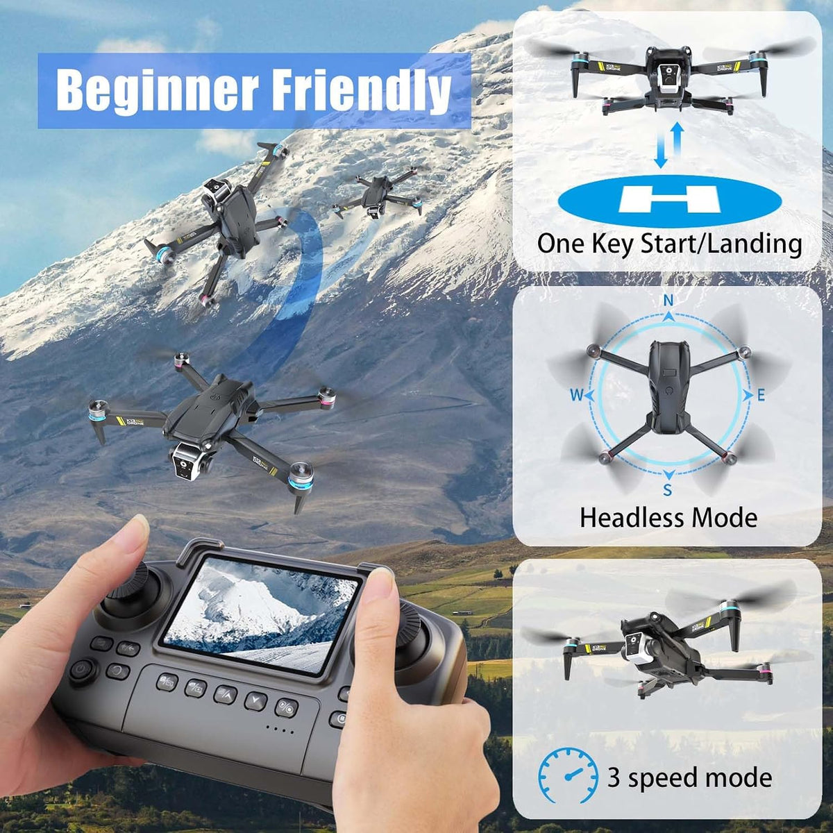 Drone sin escobillas con cámara para principiantes,Pantalla en el |...