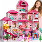 Casa de 4 pisos para niñas de 3 a 7 años, juego de villa con 2 muñe...