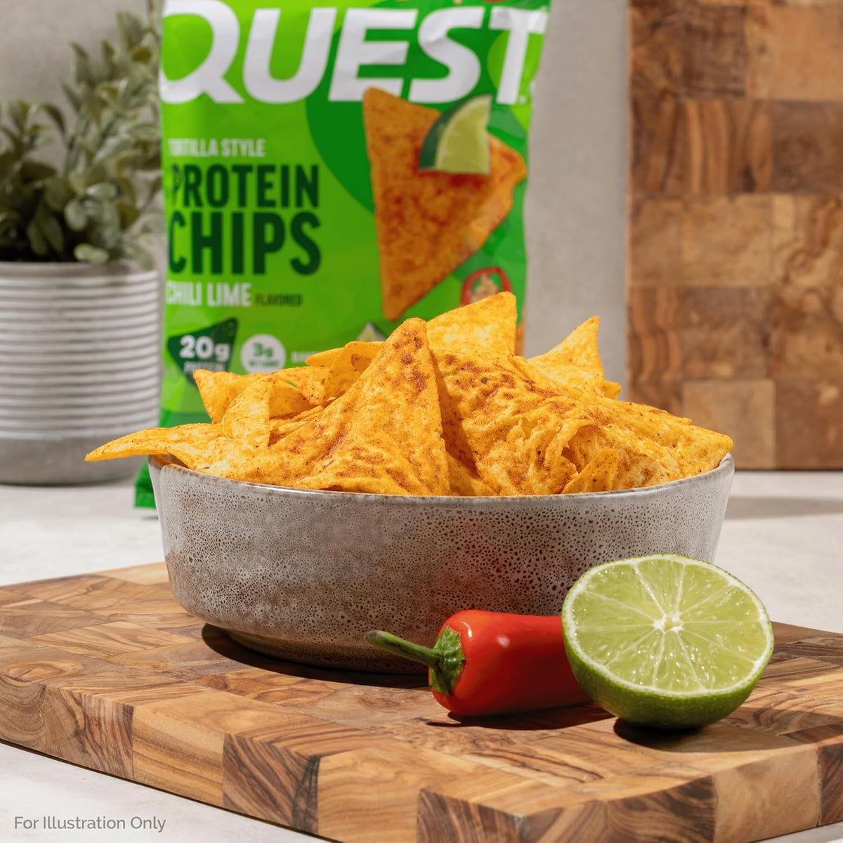 Chips de proteínas estilo tortilla, lima de chile, horneado, 1.1 oz...
