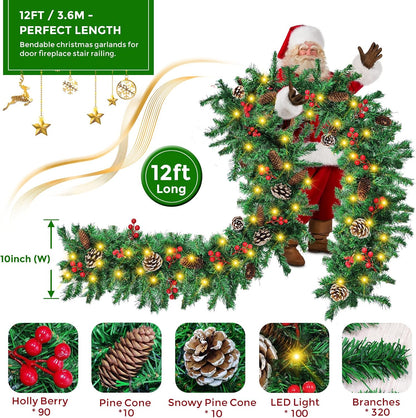 Mduvoz Guirnalda de Navidad, guirnalda de Navidad preiluminada de 1...