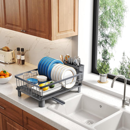 SNTD Escurridor de platos para encimera de cocina pequeña, 11 pulga...