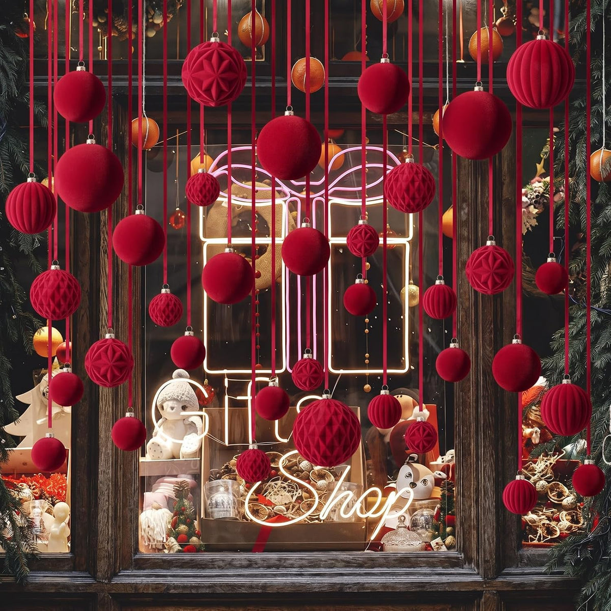 Relaxgiant 36 bolas de Navidad para techo, terciopelo burdeos | Tam...