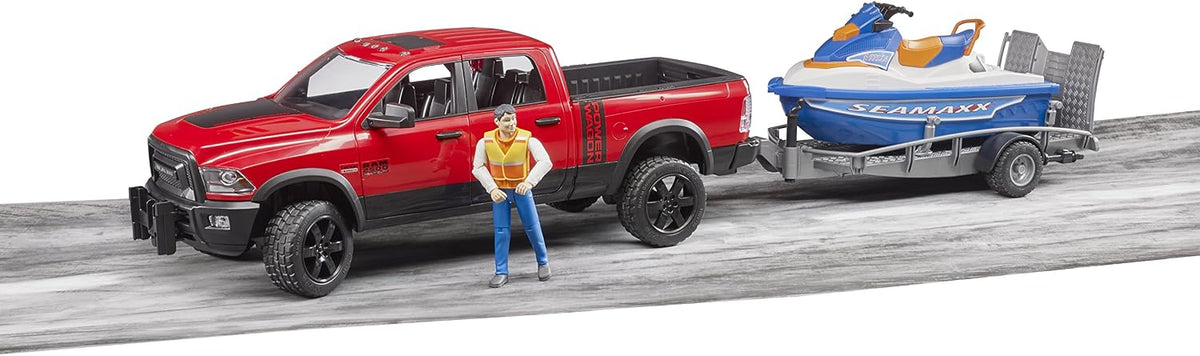 Bruder Ram 2503 Power Wagon con remolque y embarcación acuática per...