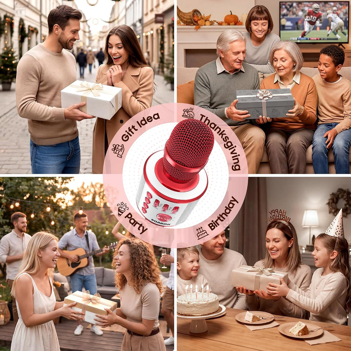 BONAOK Micrófono inalámbrico Bluetooth de karaoke, micrófono portát...