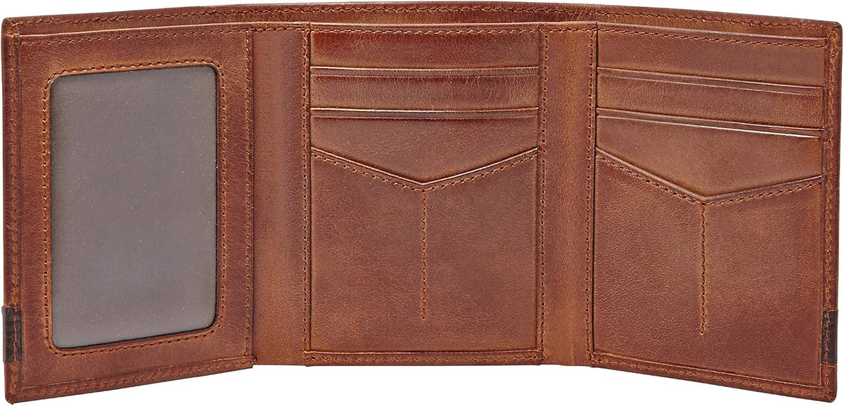 Cartera de piel trifold para hombre de Fossil, marrón, (Quinn Brown...