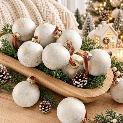 Yunlly - 12 adornos de bola de Navidad neutros 2026, blanco marfil...