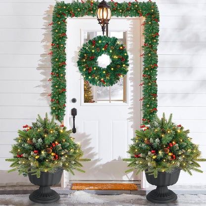 Paquete de 2 urnas artificiales de Navidad, árbol de Navidad preilu...