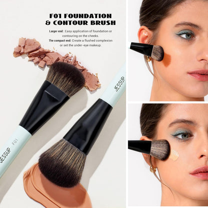 Jessup Cepillos de maquillaje facial azules 3 piezas, cepillo de ma...