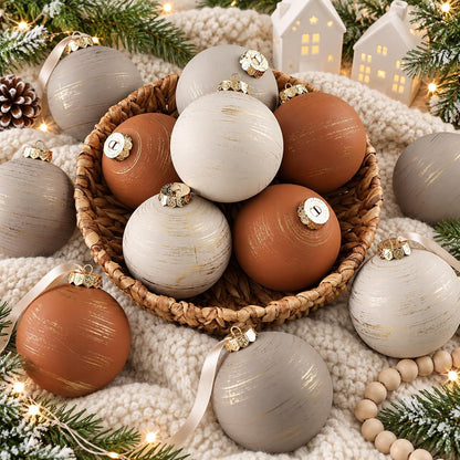 Yunlly - 12 adornos de Navidad neutros 2026, color beige marfil car...