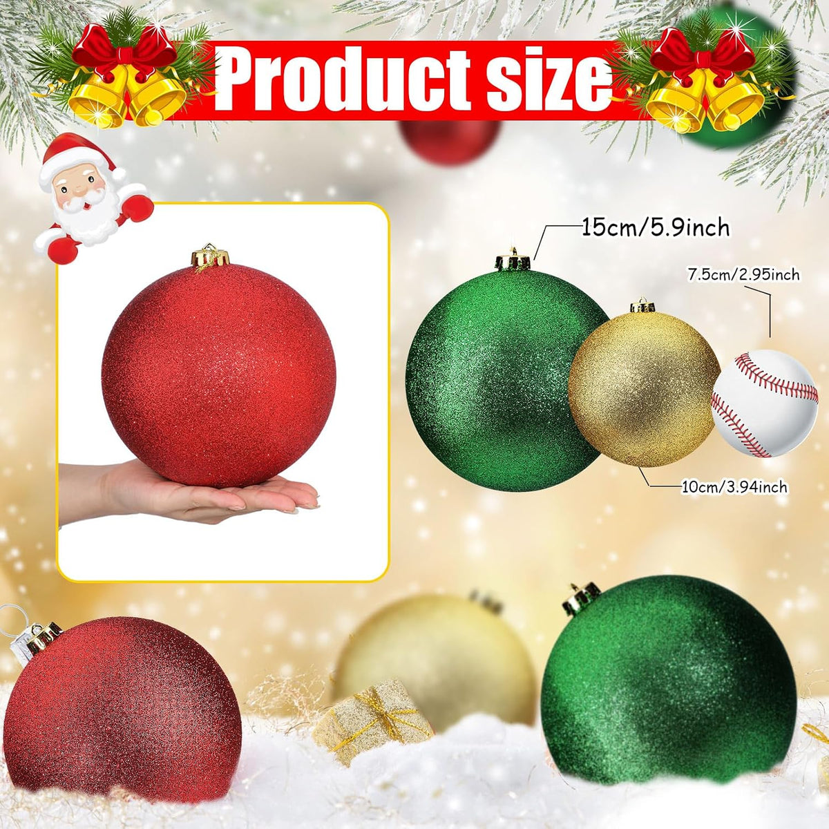Deekin - Paquete de 8 bolas de adornos de Navidad extra grandes, co...