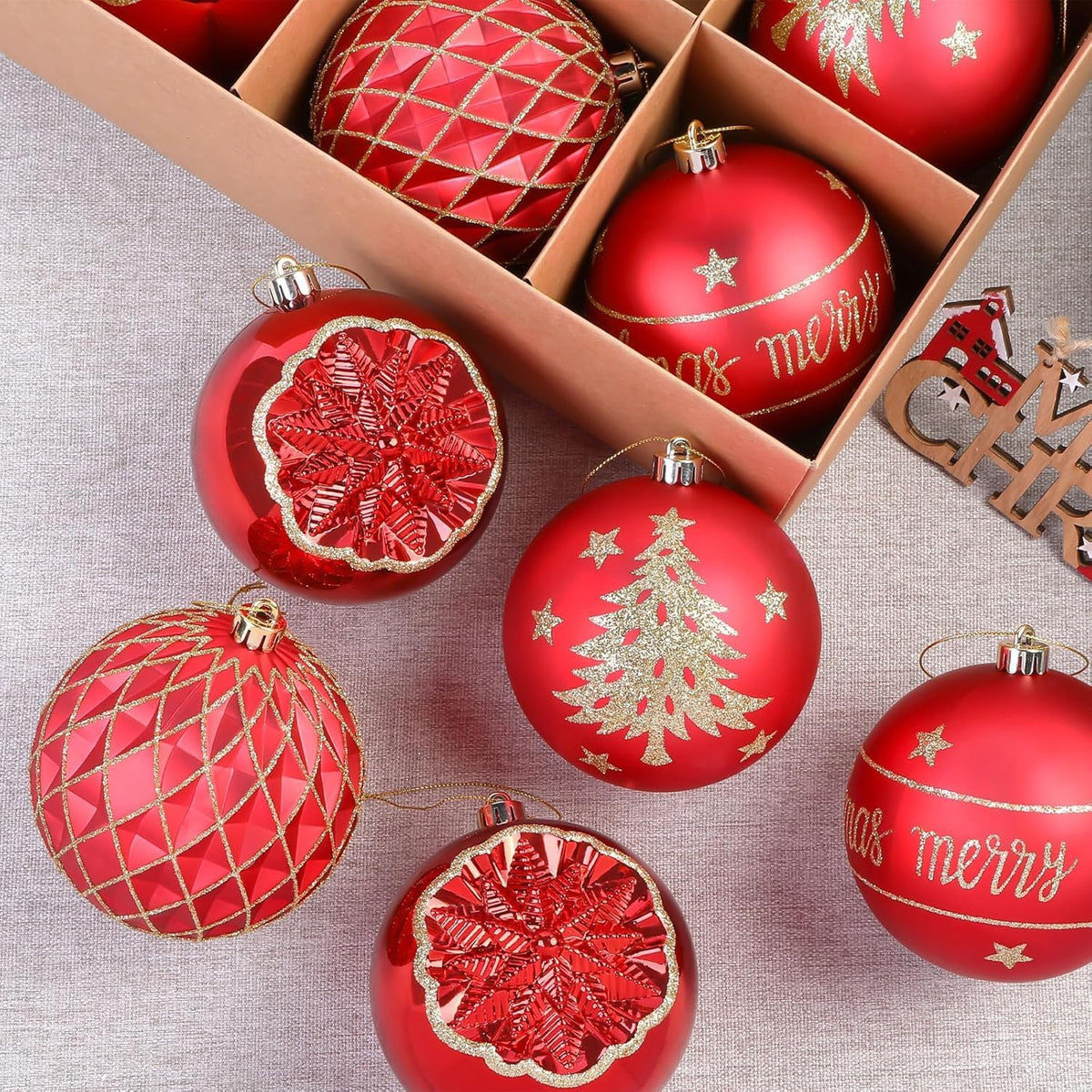 SHareconn - 9 bolas de Navidad grandes de 100mm, color rojo y dorad...