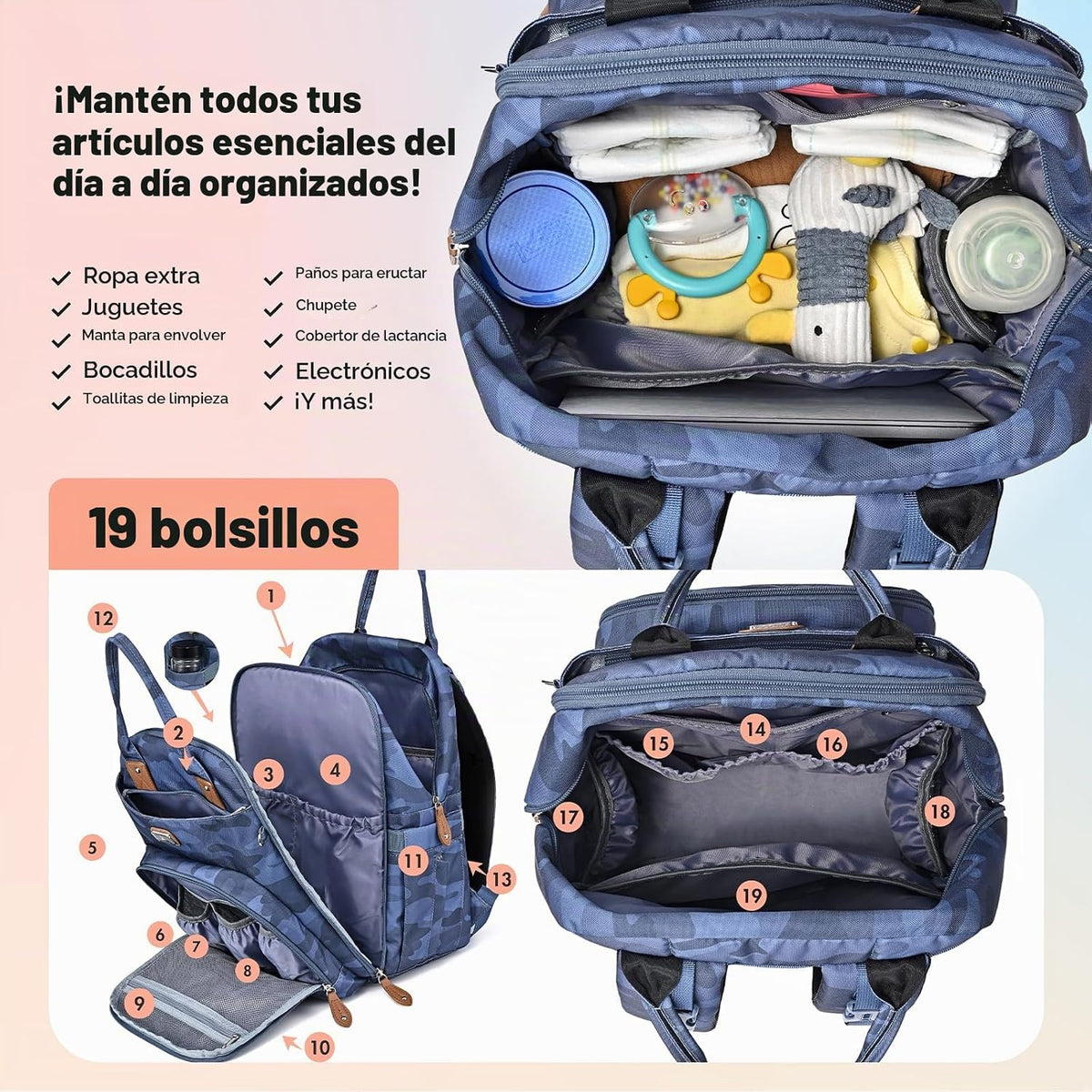 Mochila para pañales Dikaslon con cambiador portátil, artículos ese...