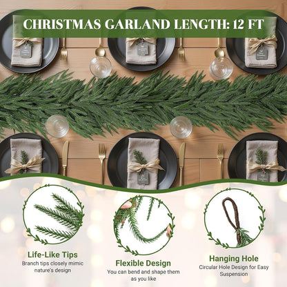 2 guirnaldas de Navidad de 12 pies, guirnalda artificial de pino No...