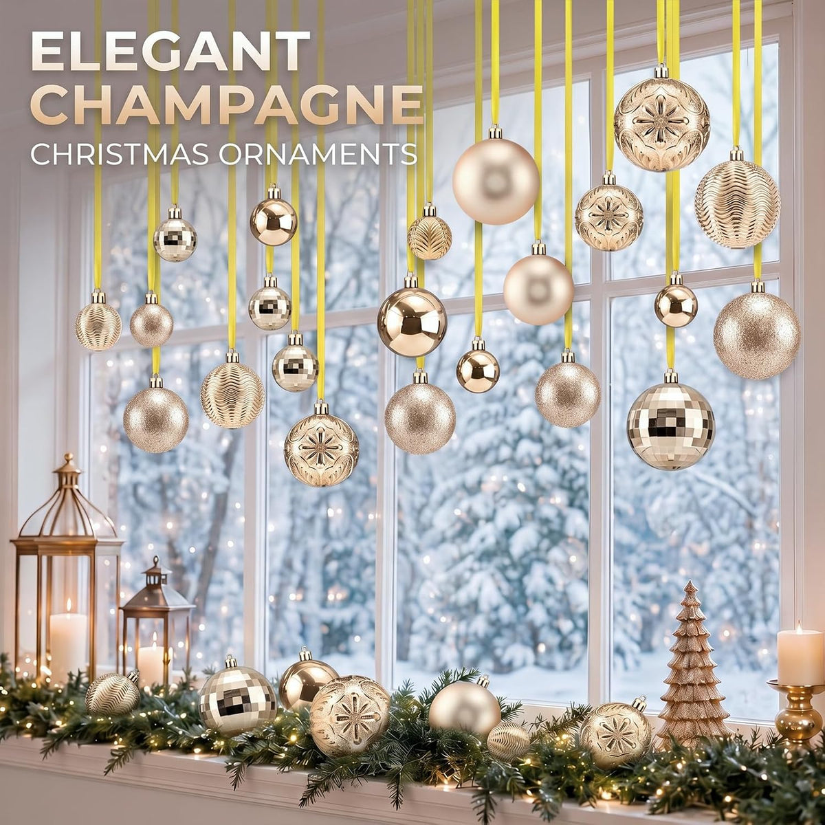 Relaxgiant 36 bolas de Navidad para techo, champán | Tamaños surtid...