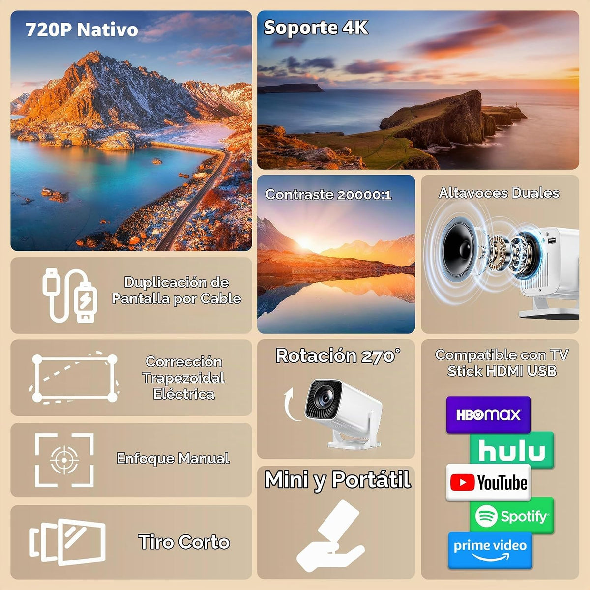 Mini proyector con soporte 4K, proyector portátil de corto alcance...