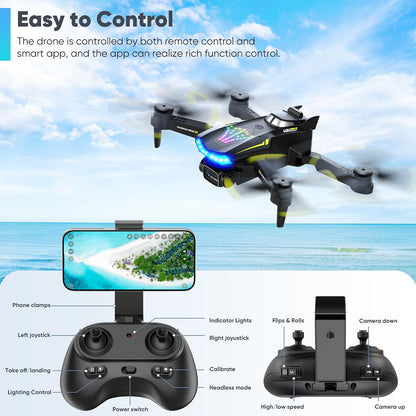 Drone con cámara y drone para niños con luces frías y 2 baterías |...