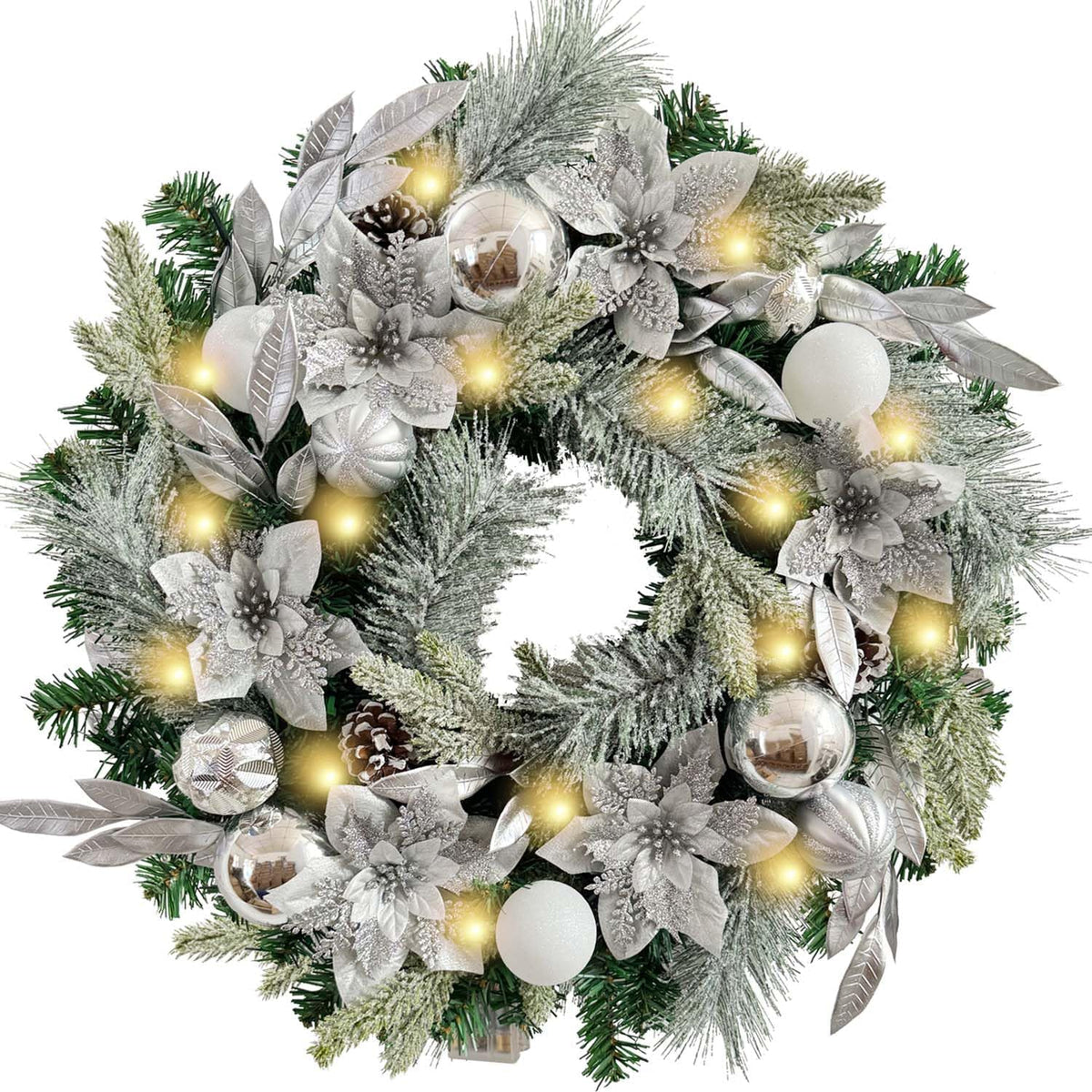 WANNA-CUL Corona de Navidad preiluminada de 24 pulgadas color blanc...