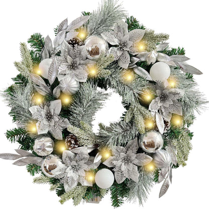 WANNA-CUL Corona de Navidad preiluminada de 24 pulgadas color blanc...