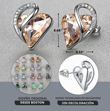 Leafael - Aretes de tuerca de cristal con piedra natal de corazón i...