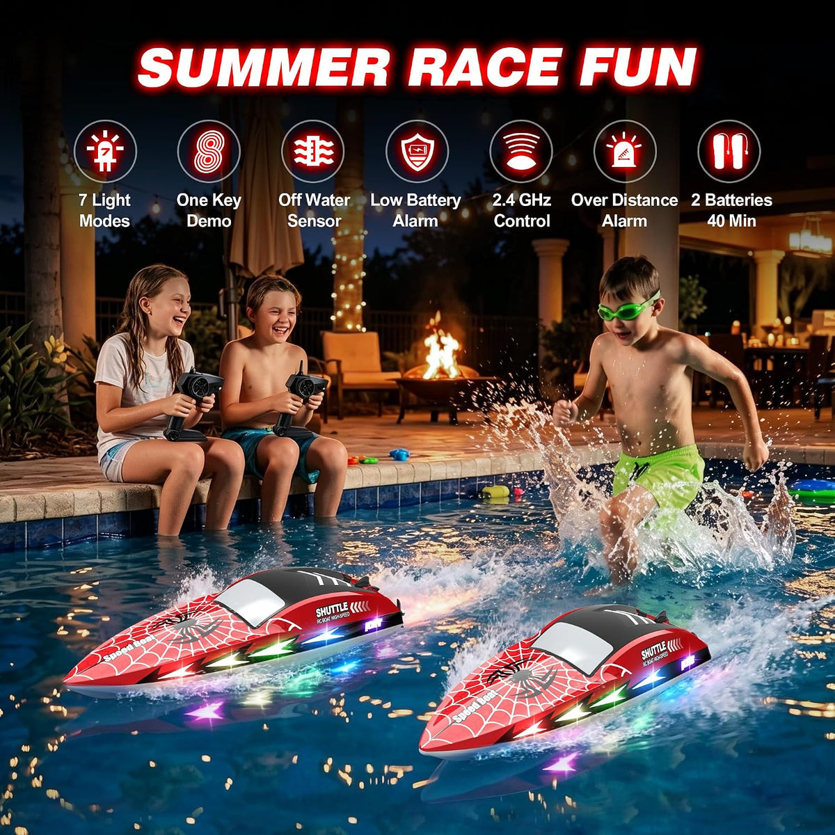 Barco RC para niños Barco de control remoto 2.4Ghz con 7 luces LED...