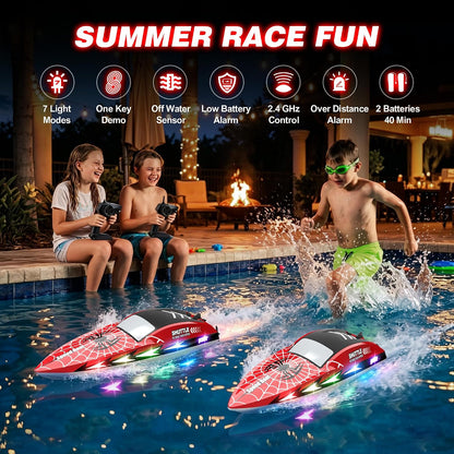 Barco RC para niños Barco de control remoto 2.4Ghz con 7 luces LED...