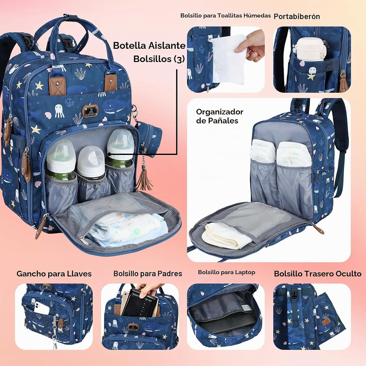 Dikaslon Mochila para pañales con cambiador portátil, artículos ese...