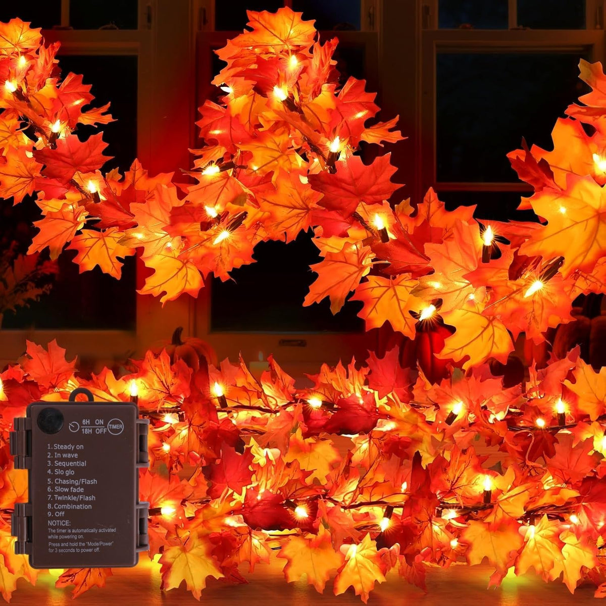 Ucutely Temporizador - Guirnalda de otoño de 50 LED con luces de 12...