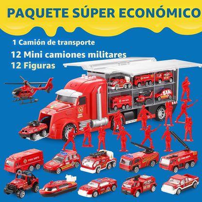 JOYIN Juego de vehículos de camión de bomberos 25 en 1 con sonidos...