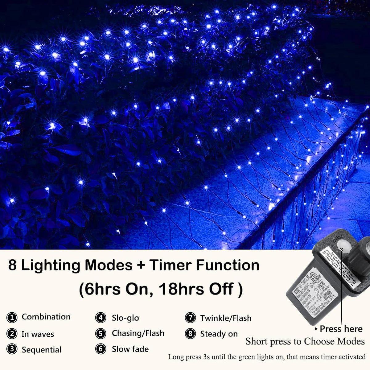 Joomer Luces de red de Navidad de 12 pies x 5 pies, luces de malla...