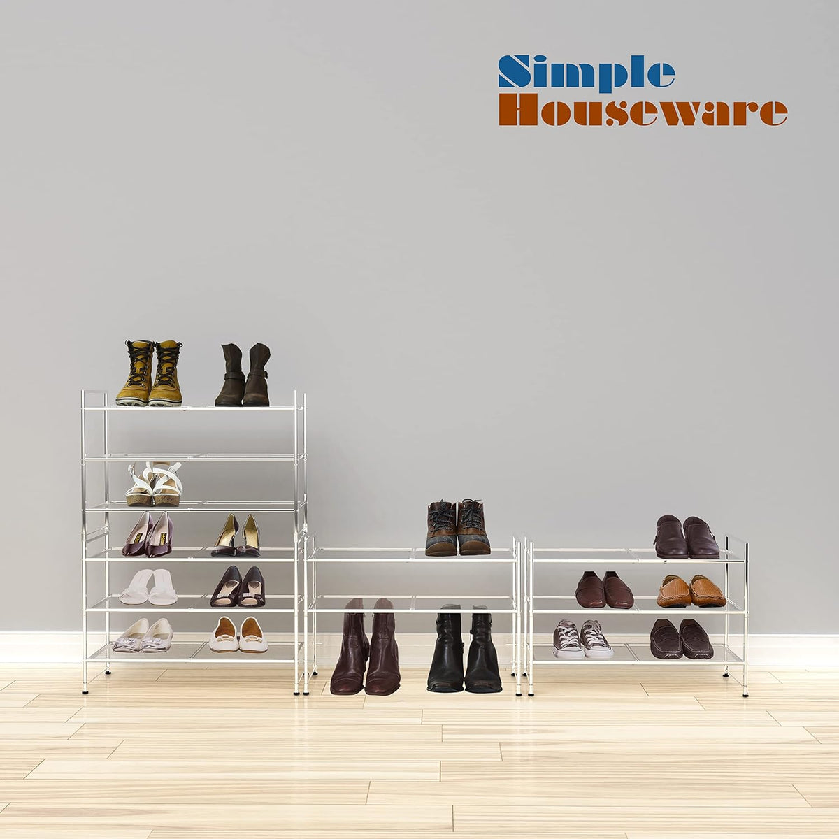 Simple Houseware Zapatero apilable de malla de 3 niveles, color pla...