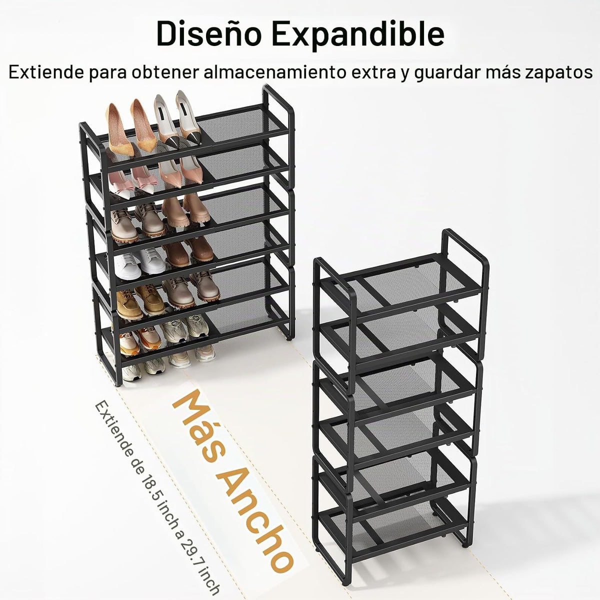 Zapatero de metal expandible para armario, entrada y garaje, 6 nive...