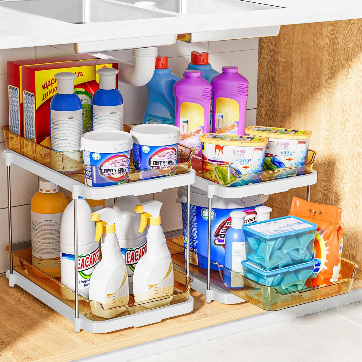 Delamu Organizadores y almacenamiento multiusos de 2 niveles para d...