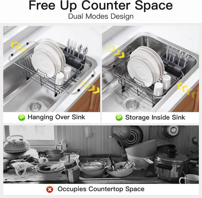 JASIWAY Escurridor de platos gris en fregadero con soporte para ute...