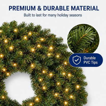 Aptliton Corona de Navidad preiluminada de 60 pulgadas, 300 luces L...