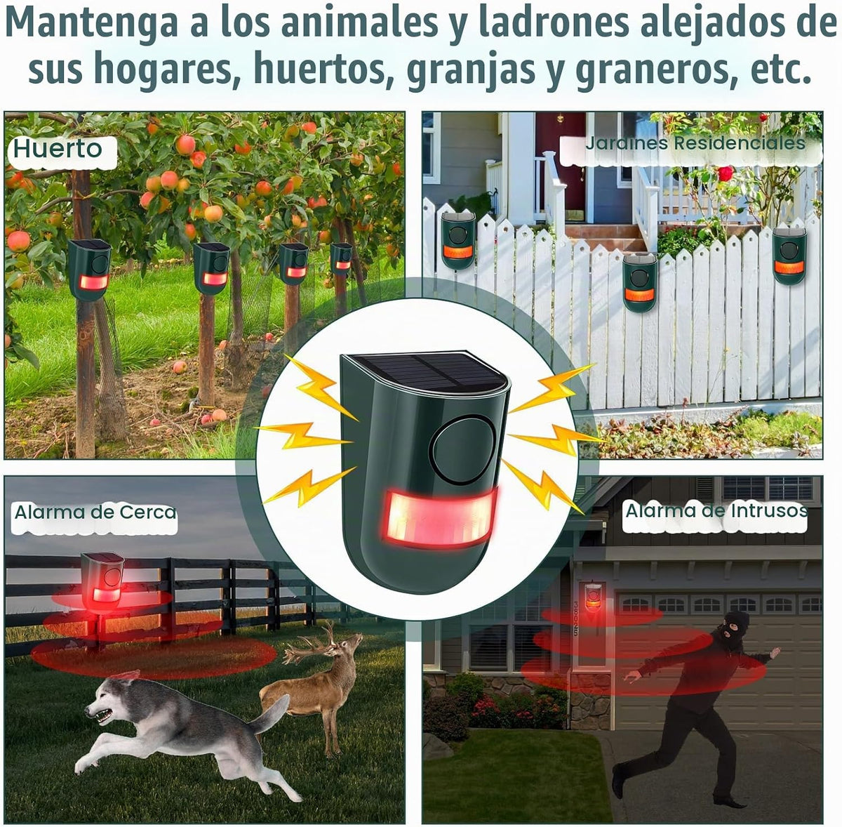 Qualirey Paquete de 4 alarmas con sensor de movimiento solar 129db...